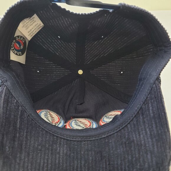 Grateful Dead Stealie Repeat Corduroy Snapback Hat Cap OS Navy Adjustable NWOT - Picture 7 of 7